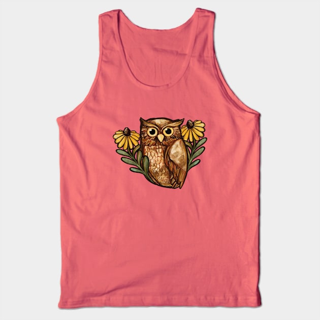 Black Eyed Susan Daisy Owl Tank Top by bubbsnugg